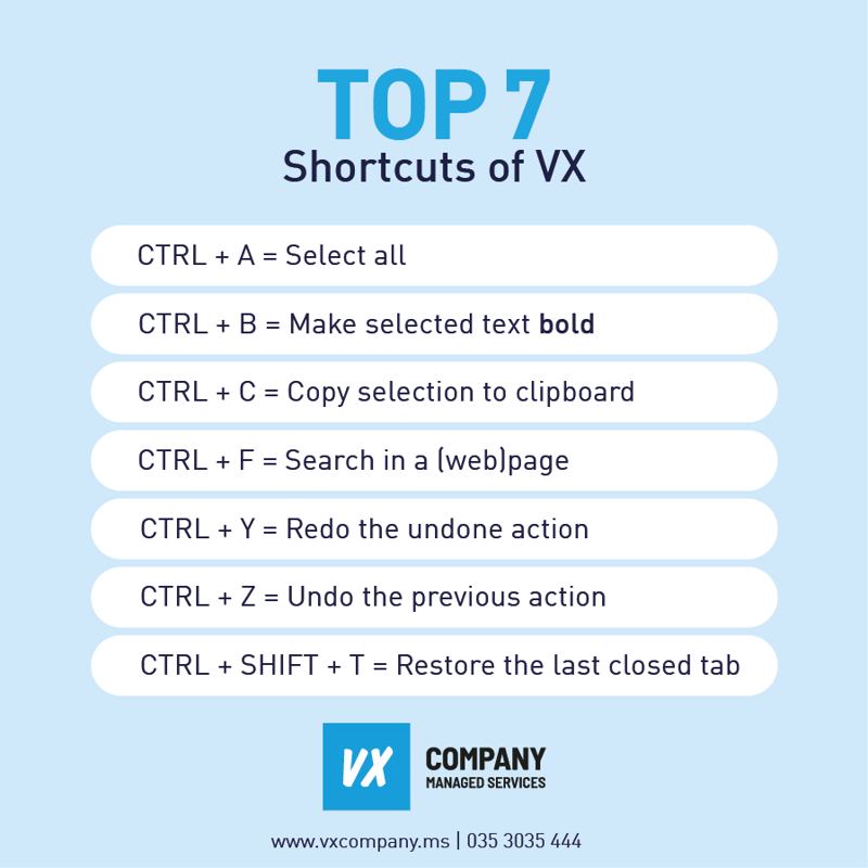 VX Company - post it - top 7 sneltoetsen
